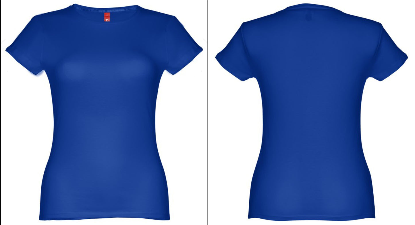 Base de t-shirt azul real feminina acinturada para criar t-shirt online