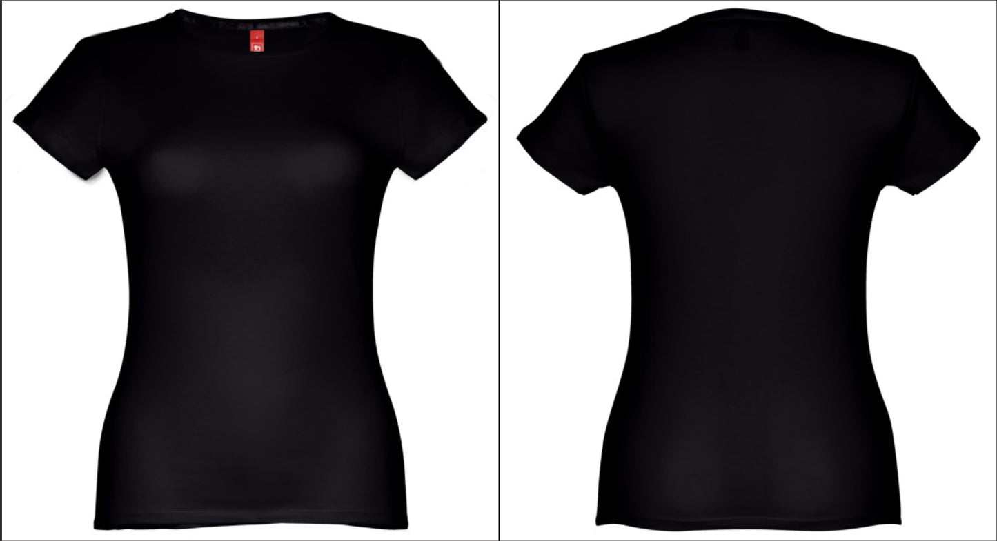 Base de t-shirt feminina preta cintada para personalizar frente e verso