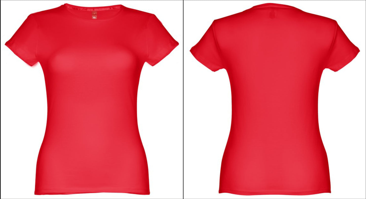 Base de t-shirt vermelha feminina cintada para estampar logótipos