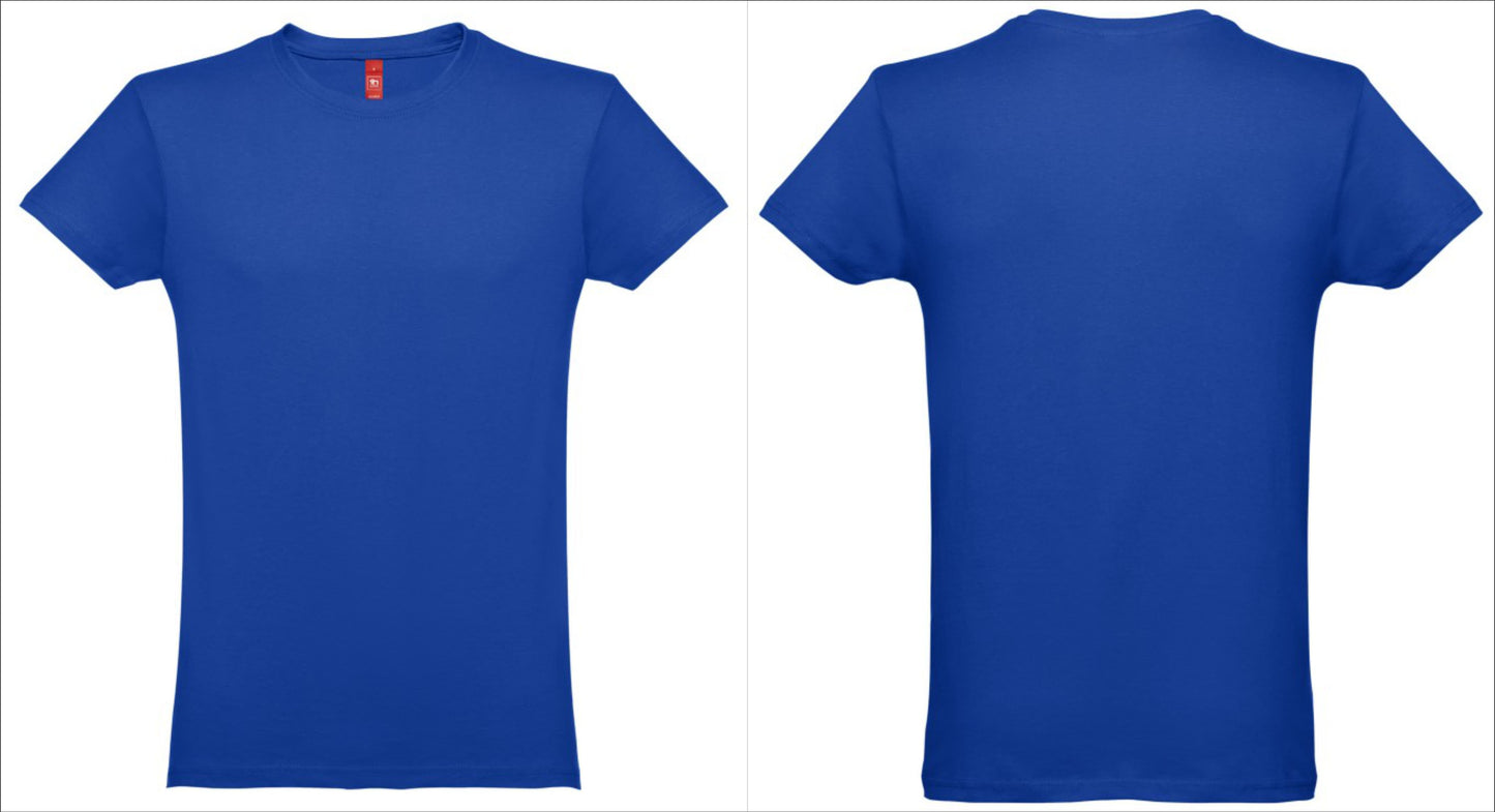 T-shirt azul real masculina unissexo pronta para estampar fotos ou frases.