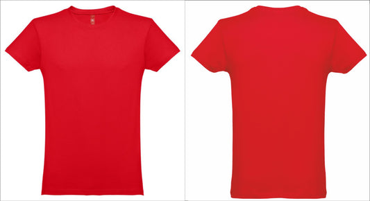 T-shirt vermelha masculina unissexo lisa para personalização frente e costas